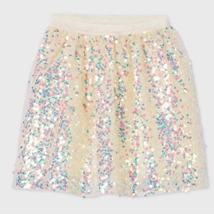 Cat & Jack Girls Cream Flowy Skirt Size 10-12 with Iridescent Multicolor Sequins